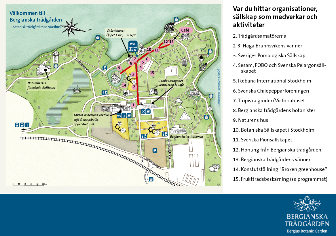 Karta över trädgårdssällskapen placeringar i trädgården under höstfesten