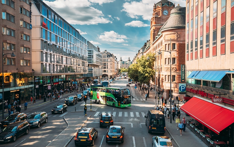 City view of traffic in Stockholm.