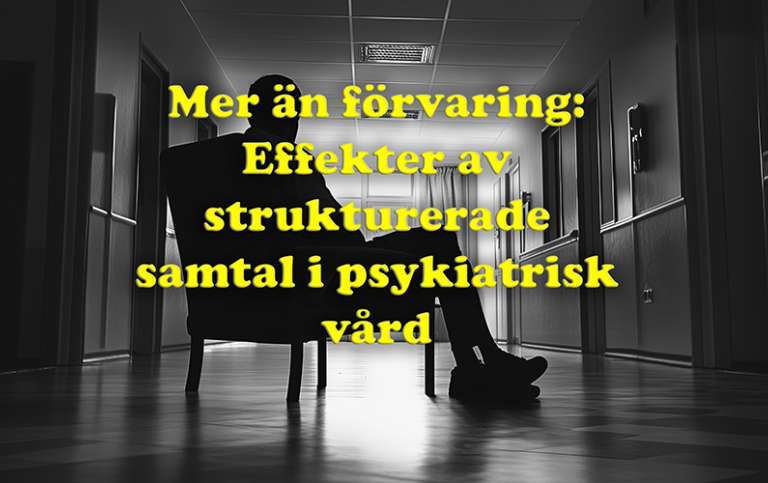 Siluett av person i fåtölj i en korridor och projekttiteln som text.