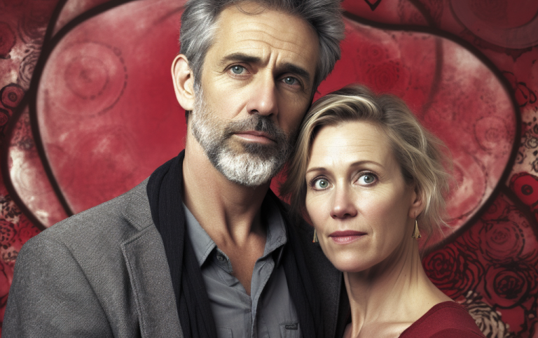 Midjourney: ”A romantic attractive middle aged couple where one have ADHD problems, seed 2052330817"
