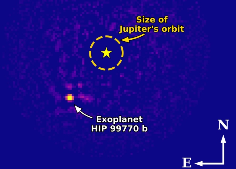 Den nyupptäckta planeten HIP 99770 b är ungefär lika stor som Jupiter, men mycket tyngre. Credit: T.