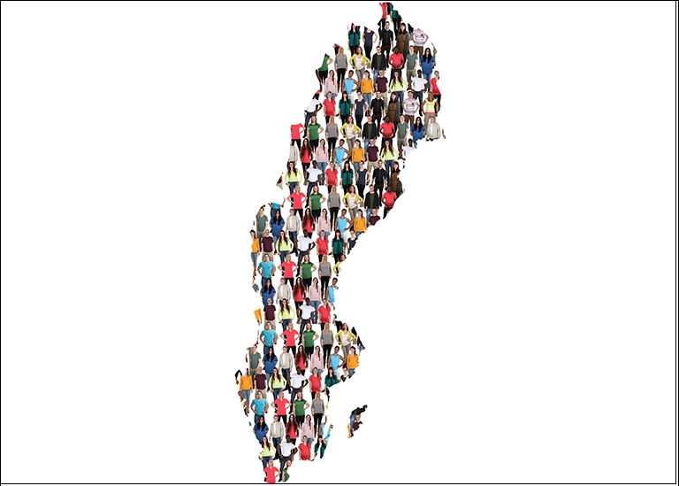 Karta Sverige med människor mångkulturell.
