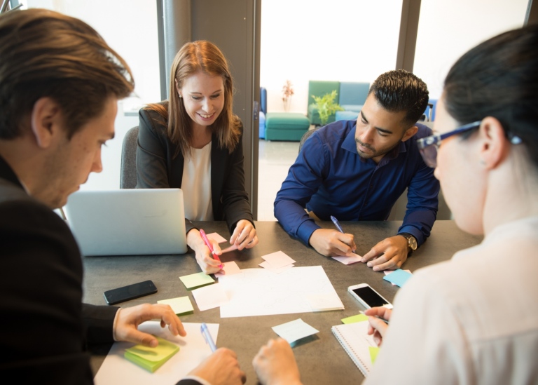 People sitting at a meeting in an office