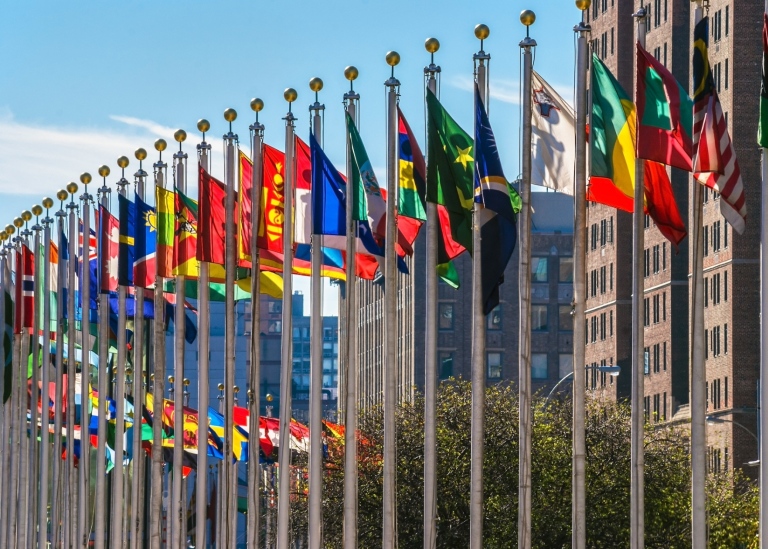 Flags from all countries outside of the UN building in NYC. Photo: Andrew Kazmierski © Mostphotos