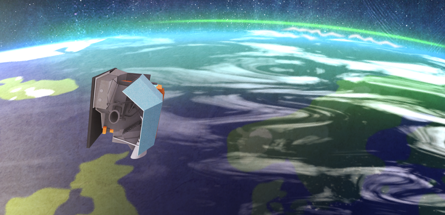 Visualisation of the MATS satellite in orbit around the Earth.