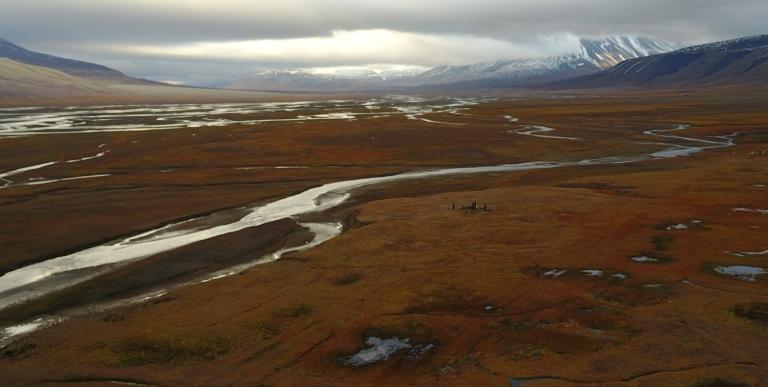 Utsikt över Adventdalen, Svalbard.