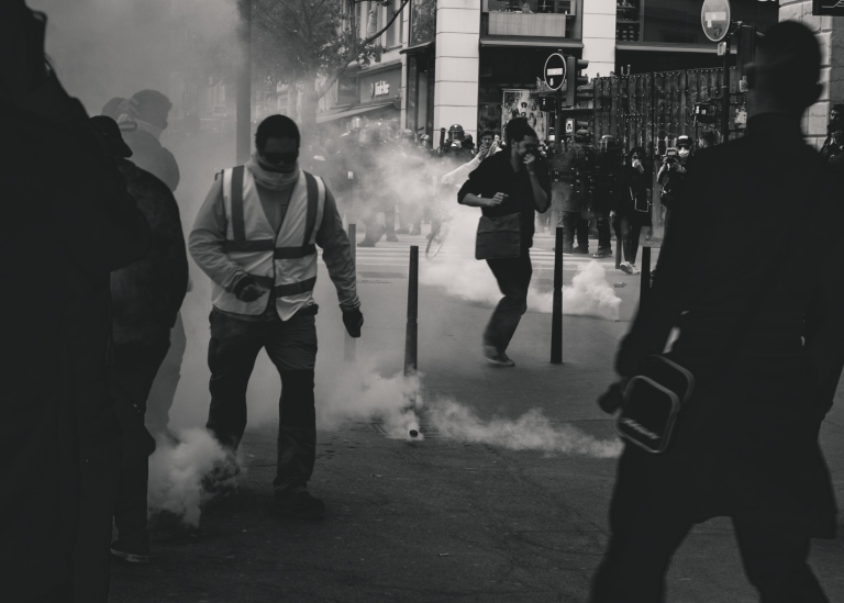Picture of violent street protests.