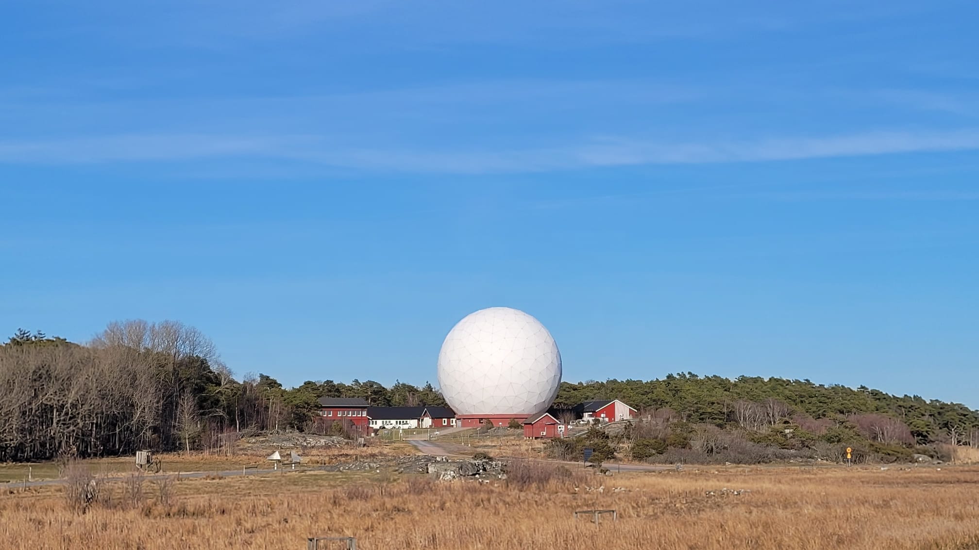The Onsala 20m telescope protected by a radome.