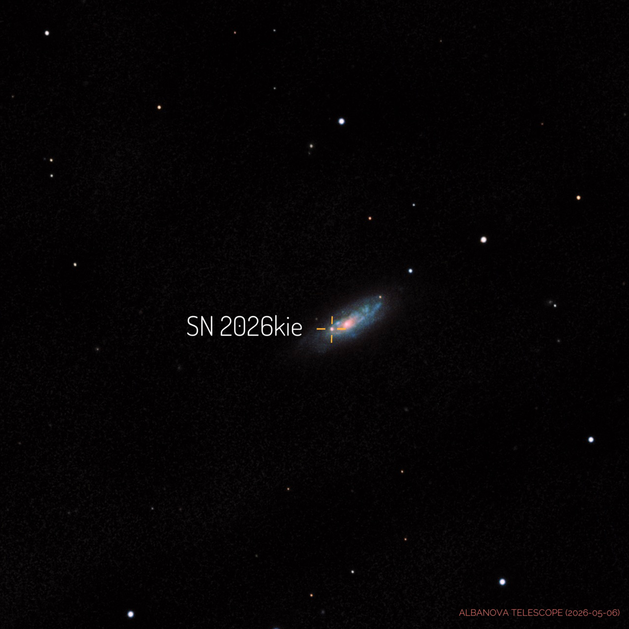 Image from the AlbaNova telescope of supernova 2026kie and its host galaxy.
