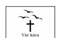 Del av dödsannons med flygande fåglar, ett kors och texten Vår kära.