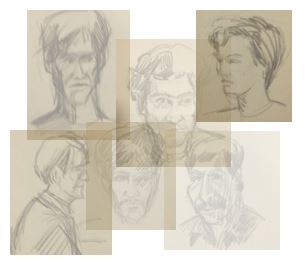 Sketches of different manly faces.