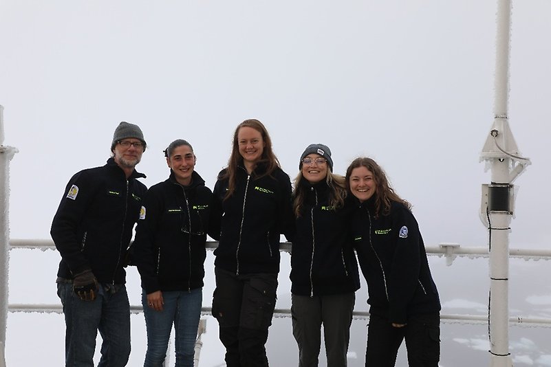 Bildtext: Meteorologi- och aerosolteamet: Matthew, Faustine, Linnea, Melissa och Irene.