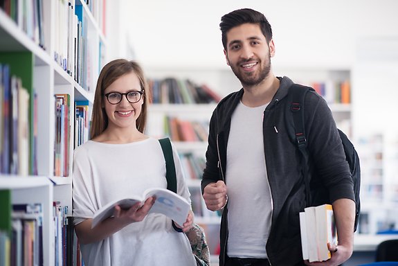 Students in a library.