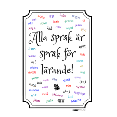 Plasch där många språk står på olika språk