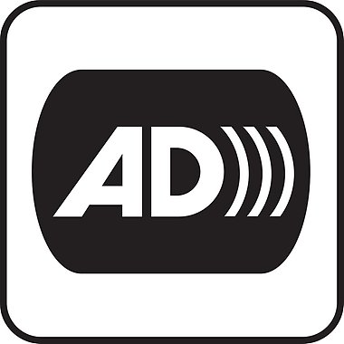 Pictogram with the letters AD and radio waves radiating from the D.