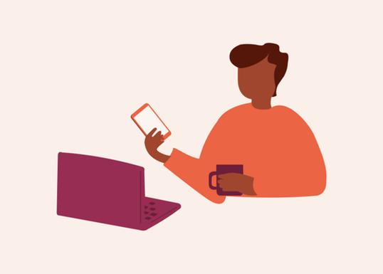 Illustration of a student in front of a computer.