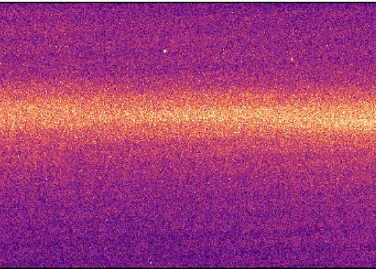 Horizontal streaks in purple, red, orange, yellow, orange, red, purple.