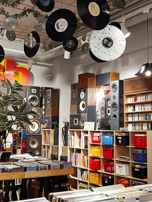 in a record shop.