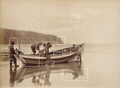 Foto från 1895 med personer i och vid en liten båt.
