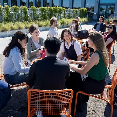 Studenter som umgås utomhus vid Albano.