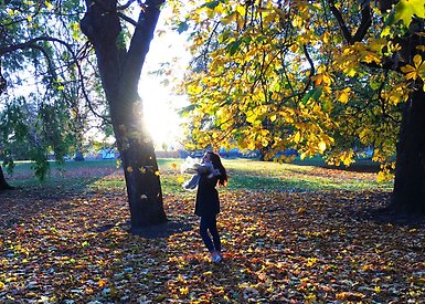Deborah Suter among the autumn leaves. 