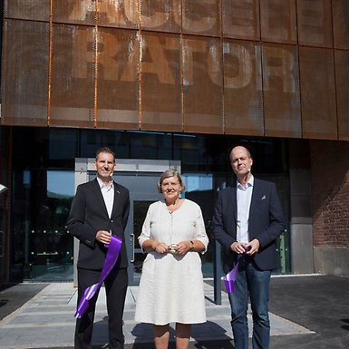 Richard Julin, Artistic Director, Astrid Söderbergh Widding, Stockholm University President, Magnus Huss, Marketing Director at Akademiska hus at the Accelerator opening in 2019.