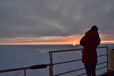 Caption: Faustine taking pictures of the beautiful sunset.