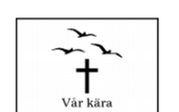 Del av dödsannons med flygande fåglar, ett kors och texten Vår kära.