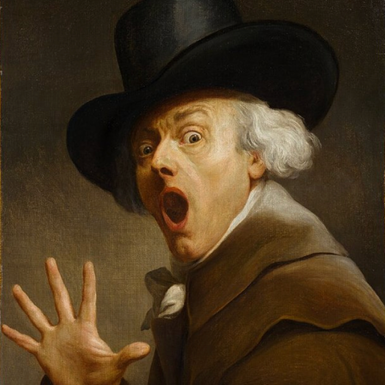 Oil on canvas of a man acting surprised. From the 1790's.