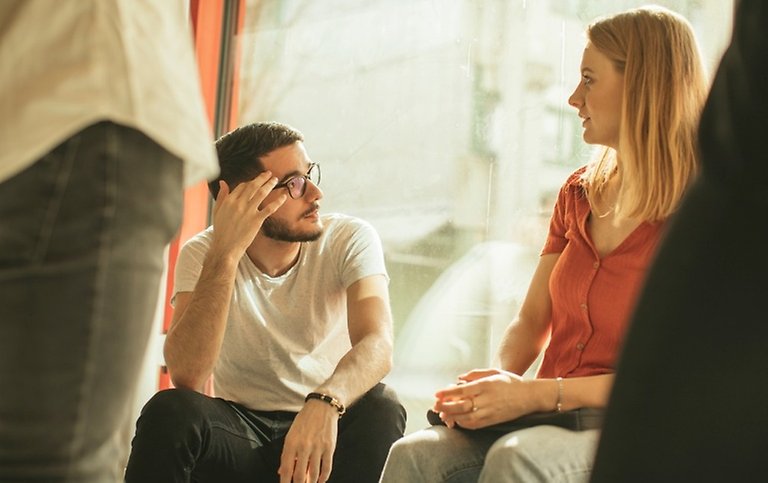Two students talking.