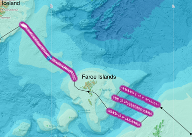 Map ocean the islands, with pink markers.
