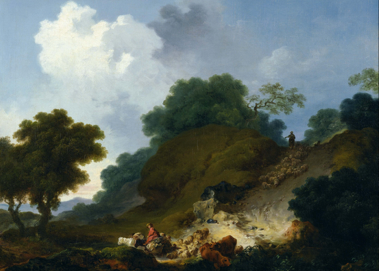 Honoré Fragonard (1732‒1806), Landscape with Shepherds and Flock of Sheep (Wikimedia Commons)