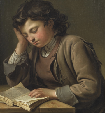 Painting of a reading boy.