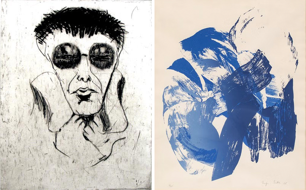 Brita Molin, Louise (u.å.) Torrnål och Inger Sitter, Utan titel (1968). Färglitografi.