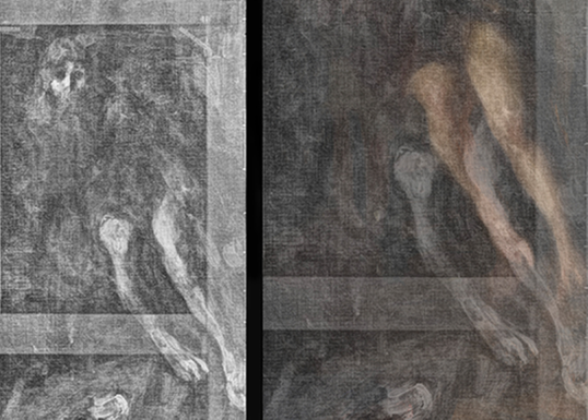 Självporträtt med modell, 1896, digital overlay av röntgenbilden och fotografering i synligt ljus.