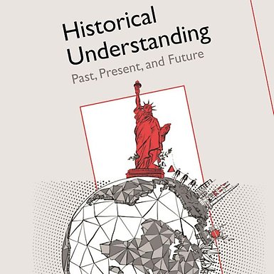 Detalj av boken Historical understandings omlsag. En teckning på jordklotet med frihetsgudinnan på