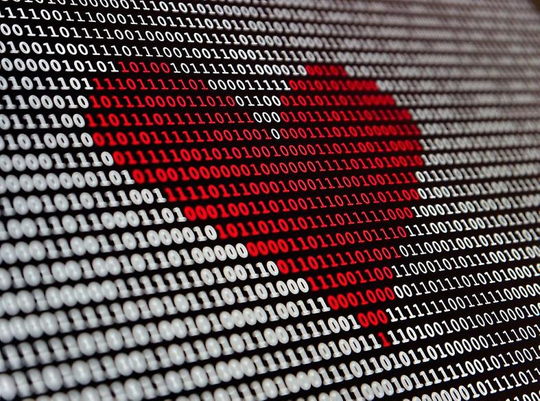 A digital heart with a lot of numbers