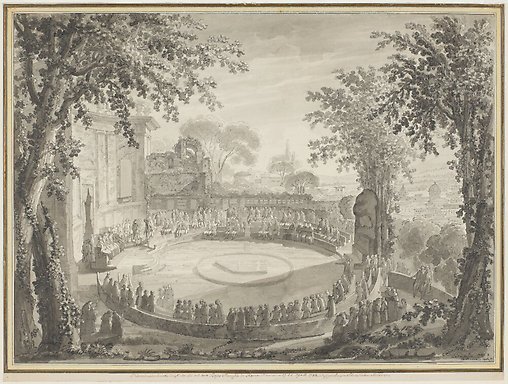 1700-talsmålning av arkadernas teater i Rom.