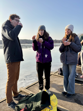 Tre students from Sorbonne, Paris having some hot coffee after the swim. 