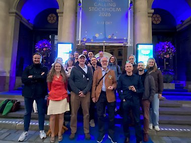Particle physicists and drillers from IceCube outside the Nobel Prize Museum before they went out to celebrate the Nobel Prize. Photo: Per Larsson