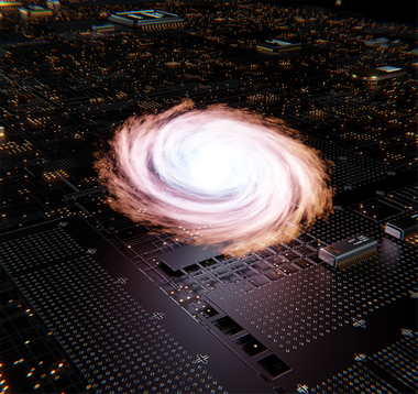 Galaxy against a motherboard backdrop. Made in Blender.