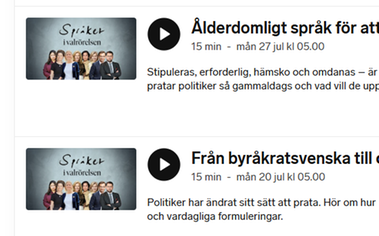 Skärmdump från sverigesradio.se över programavsnitt.