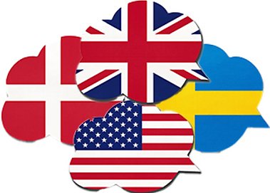 Pratbubblor med flaggor Danmark Svrige dolda av Storbritanninen USA