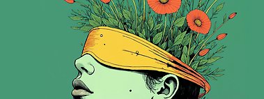 Banner del concurso literario “Ficciones contra el futuro. De la distopía a la transición ecosocial”. Sobre un fondo verde aparece una ilustración de un rostro con un libro abierto del que emergen flores y hojas, junto al título destacado en letras rojas.