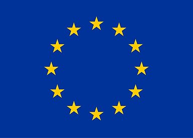 EU flag, yellow stars and blue background.