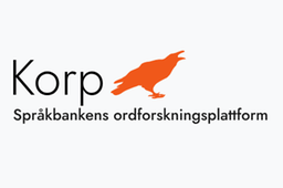 En orange siluett av en korp. Text KORP Språkbanken ordforskningsplattform.