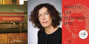 Anne Weber and the covers for two of her novels.