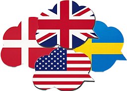 Pratbubblor med flaggor Danmark Svrige dolda av Storbritanninen USA