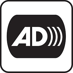 Pictogram with the letters AD and radio waves radiating from the D.