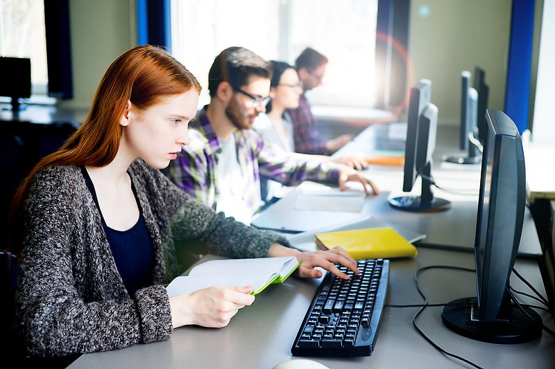 Students working on computers